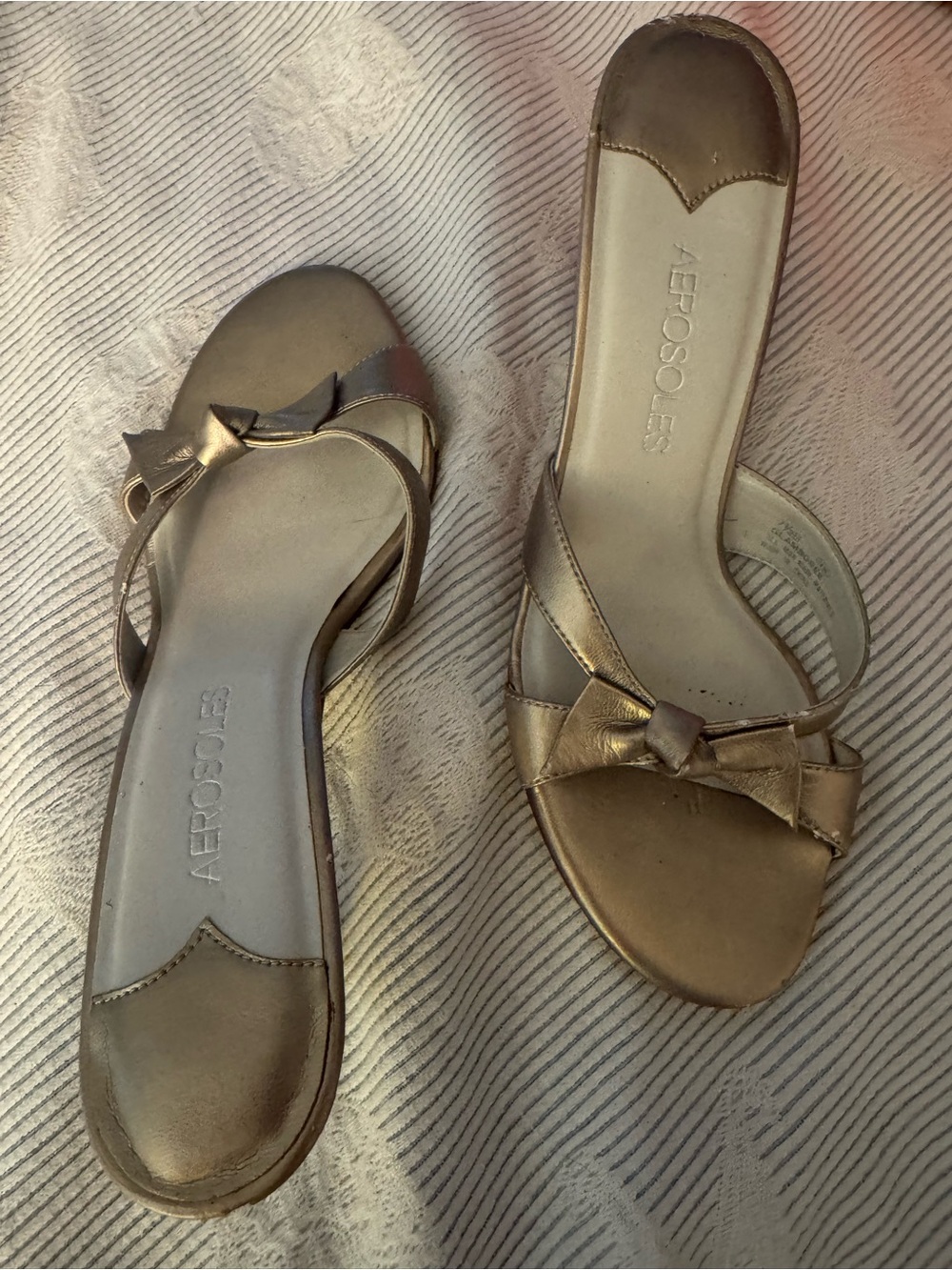AEROSOLES Metallic Gold Bow Slip-On Sandals